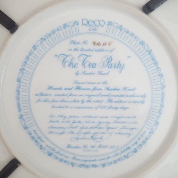 Sandra Kuck Tea Party Collectors Plate & Frame - Picture 2 of 6